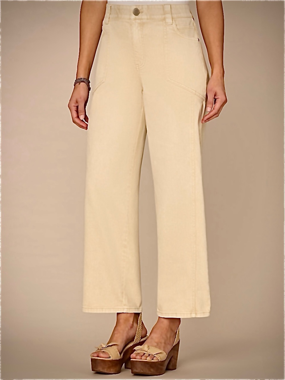 Democracy AB Technology  HighWaist Beige Cropped Wide  Leg Jeans Size 10